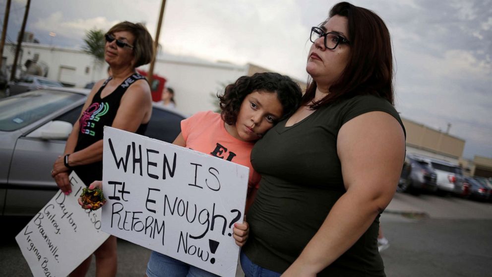 PHOTO: People take part in a rally against hate the day after a mass shooting at a Walmart store, in El Paso, Texas, Aug. 4, 2019.