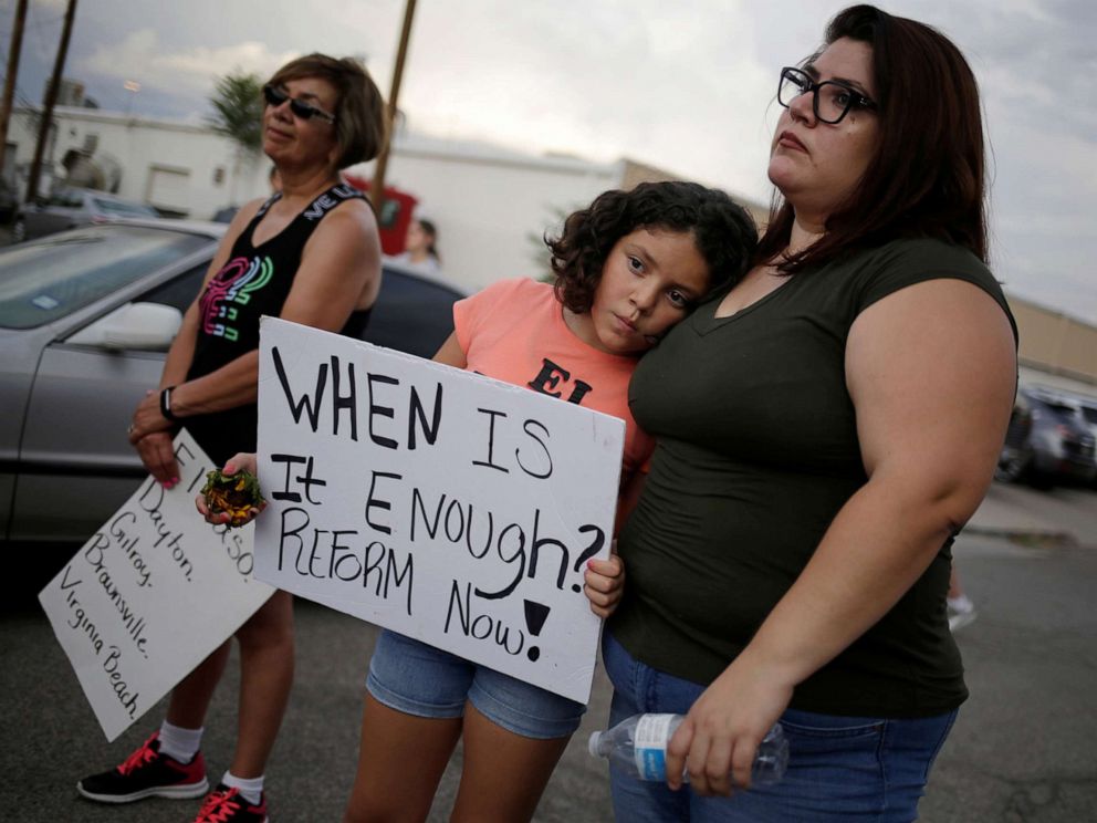 PHOTO: People take part in a rally against hate the day after a mass shooting at a Walmart store, in El Paso, Texas, Aug. 4, 2019.