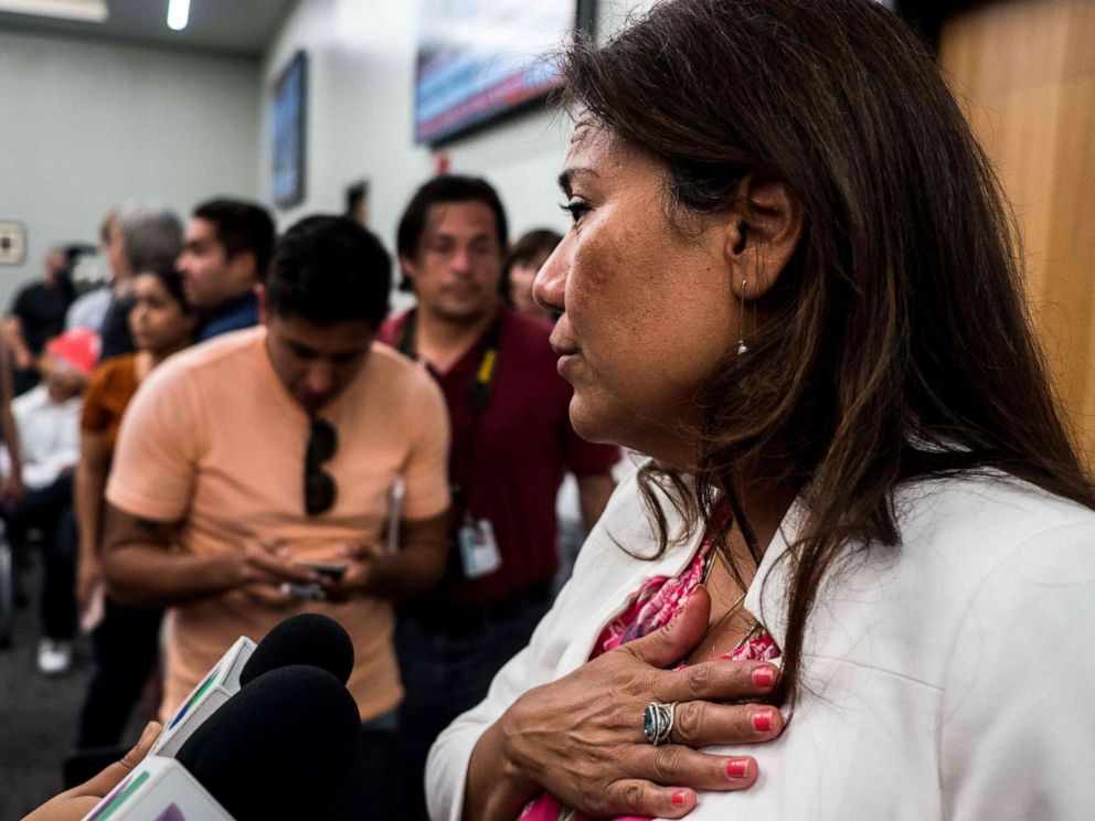 PHOTO: Rep. Veronica Escobar answers questions after a press briefing, following a mass fatal shooting, at the El Paso Regional Communications Center in El Paso, Texas, Aug. 3, 2019.