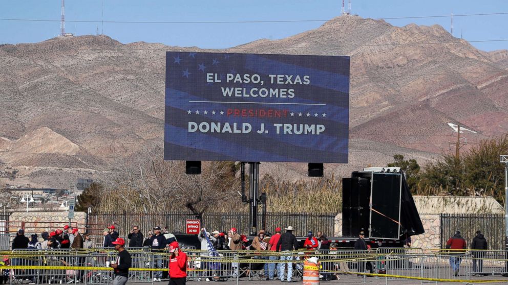 PHOTO: Ticket holders begin lining up outside the El Paso County Coliseum for a President Donald Trump campaign rally, Feb. 11, 2019, in El Paso, Texas.