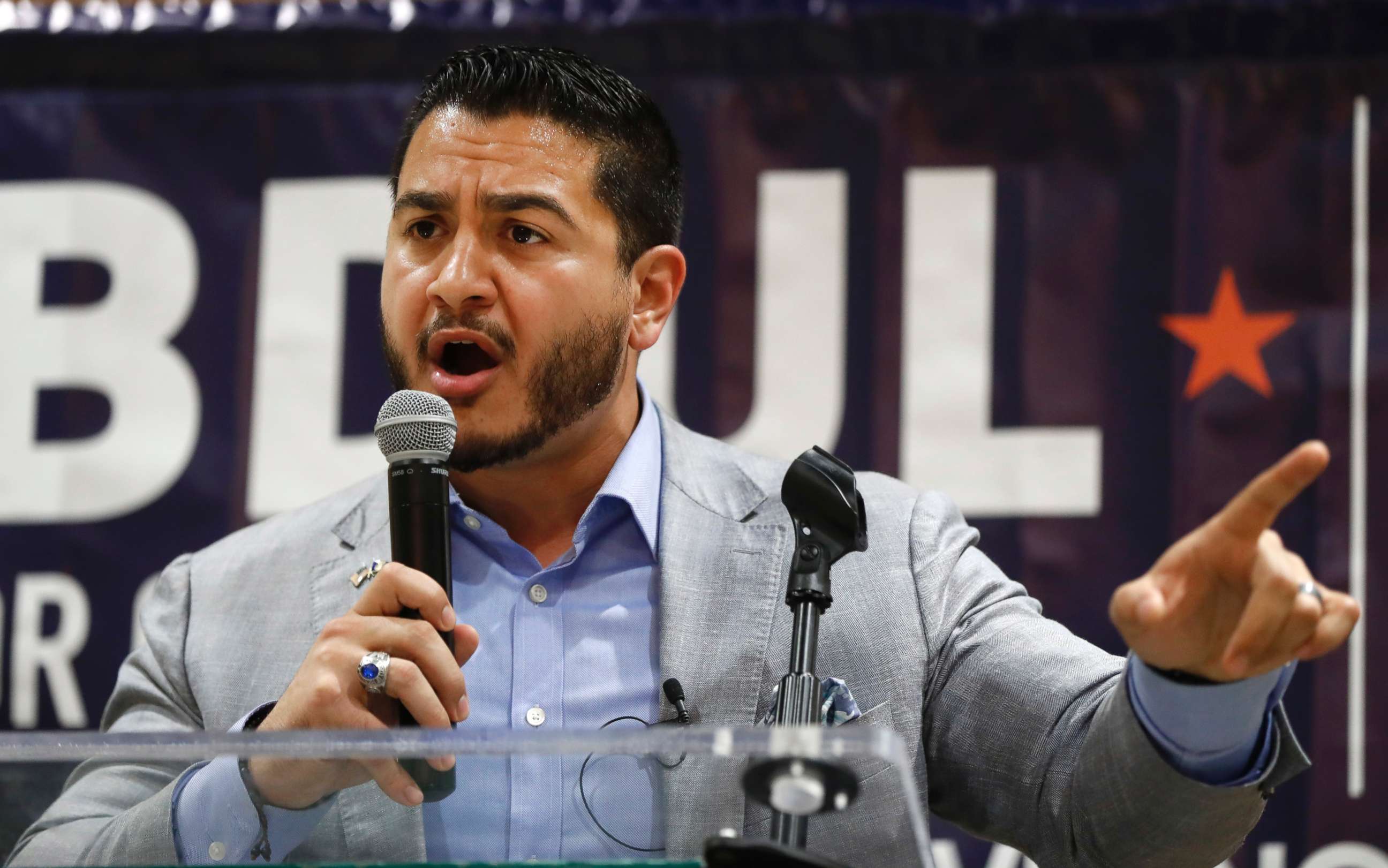 PHOTO: Michigan for Democratic gubernatorial candidate Abdul El-Sayed speaks during a campaign stop in Detroit, July 28, 2018. 