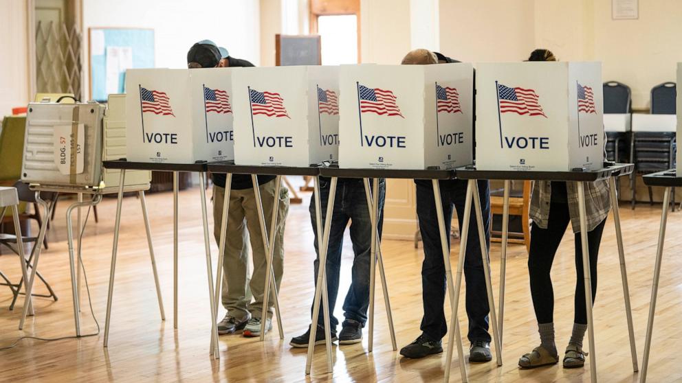 PHOTO: Detroit voters at the polls inside Central United Methodist Church, Nov. 5, 2024, in downtown Detroit, Michigan. 