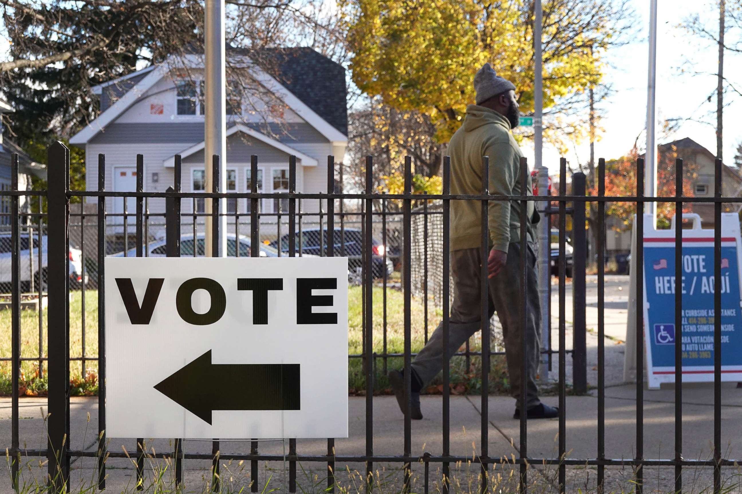 PHOTO: A sign directs voters at a polling place, Nov. 08, 2022 in Milwaukee.
