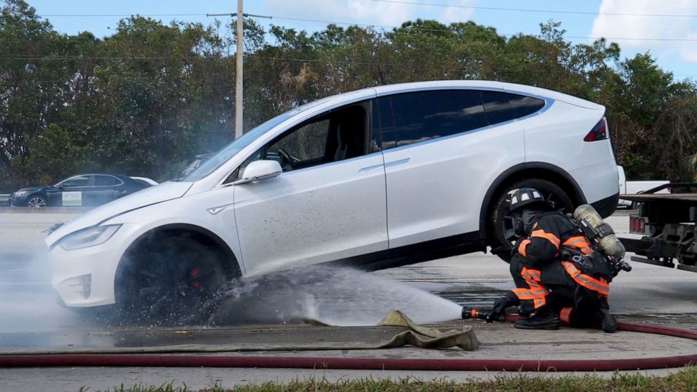 PHOTO:  Officials in Florida said they have dealt with a string of electric vehicle fires that were caused by Hurricane Ian flooding.