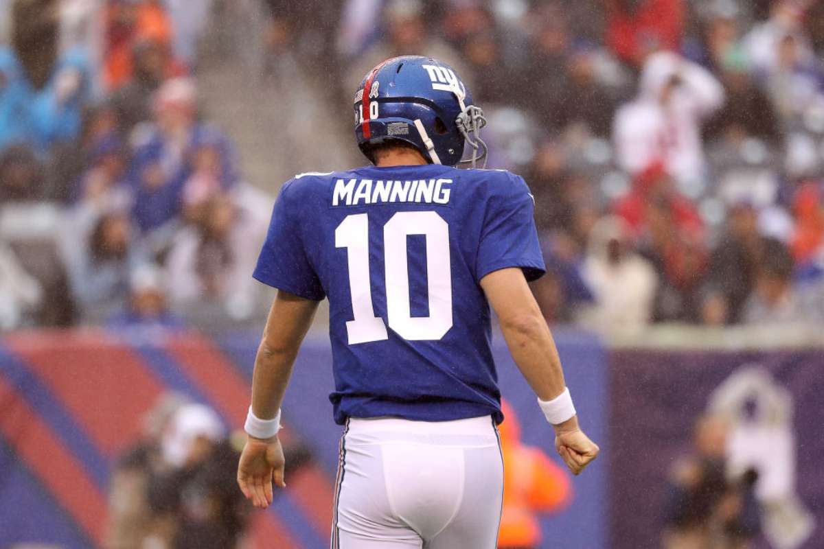 PHOTO: Quarterback Eli Manning #10 of the New York Giants walks off the field after throwing an interception against the Los Angeles Rams at MetLife Stadium on Nov. 5, 2017 in East Rutherford, New Jersey. 