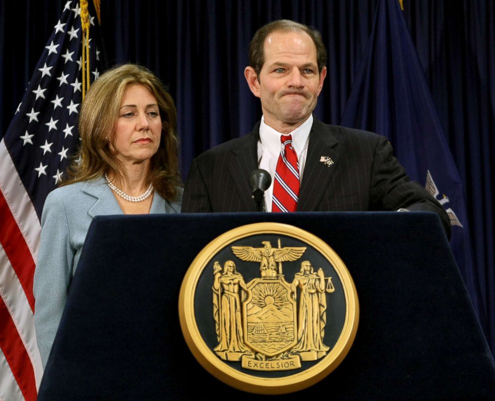 PHOTO: New York Governor Eliot Spitzer holds a news conference in New York City with his wife Silda by his side, March 10 2008.