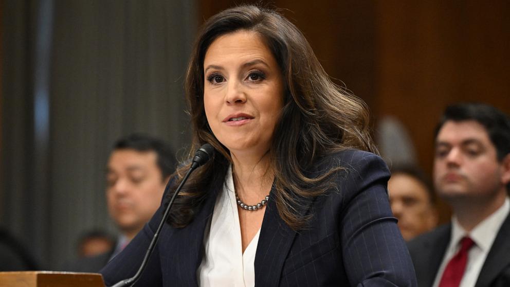 PHOTO: Representative Elise Stefanik testifies before the Senate Foreign Relations Committee on her nomination to be Ambassador to the United Nations, on Capitol Hill in Washington, Jan. 21, 2025. 