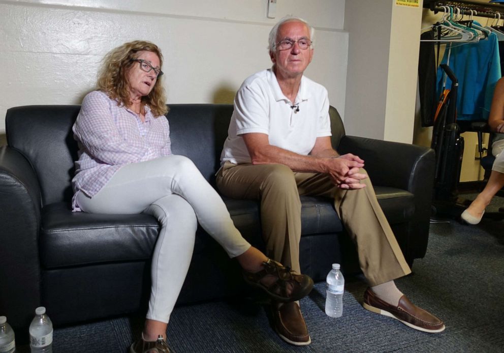PHOTO: Dr. Elizabeth Berry and her husband Paul Berry sit during an interview with AFP on Sept. 10, 2021, at the U.S. naval base at Guantanamo Bay, Cuba, to witness the pretrial hearings of five men charged in the 9/11 plot.
