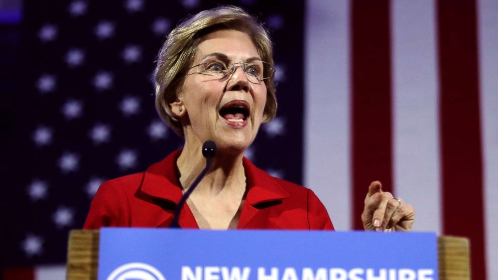 PHOTO: Democratic presidential candidate Sen. Elizabeth Warren speaks at the New Hampshire Democratic Party's 60th Annual McIntyre-Shaheen 100 Club Dinner, in Manchester, N.H., Feb. 22, 2019.