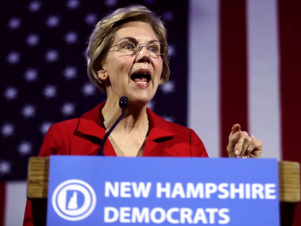 PHOTO: Democratic Senator Elizabeth Warren, Democratic presidential candidate, speaks at the 60th Annual McIntyre-Shaheen 100 Club Dinner in New Hampshire, Manchester, New Hampshire, February 22, 2019.