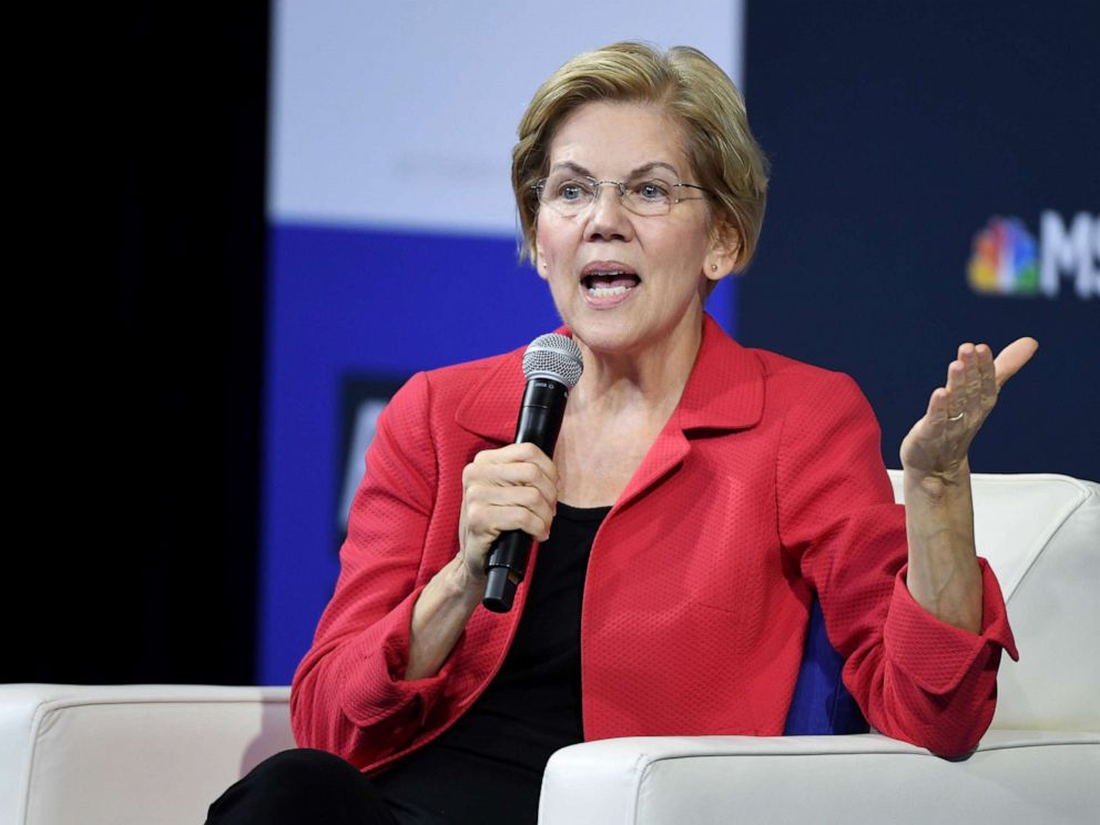 PHOTO: Democratic presidential candidate and Sen. Elizabeth Warren speaks during the 2020 Gun Safety Forum hosted by gun control activist groups Giffords and March for Our Lives at Enclave on Oct. 2, 2019, in Las Vegas.