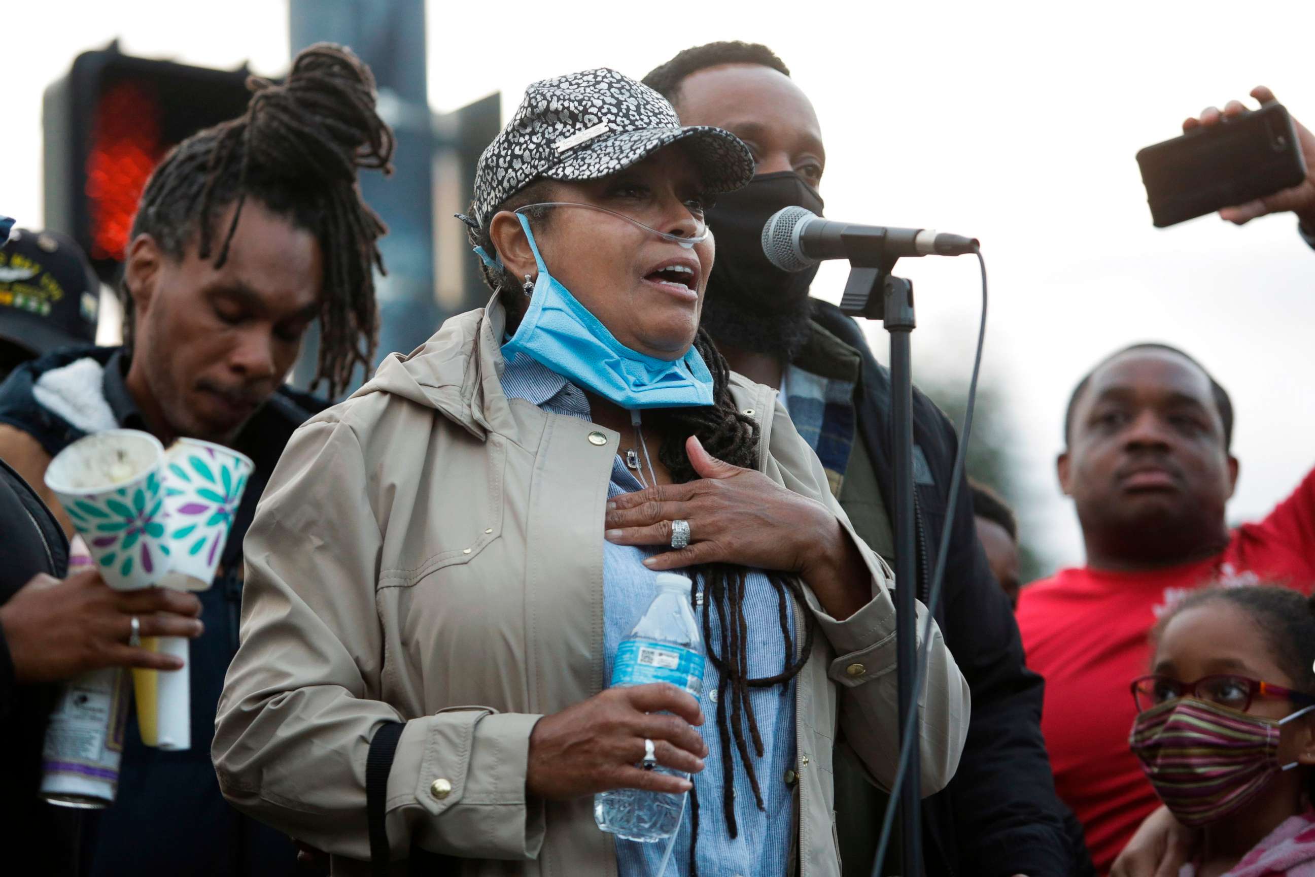 PHOTO: Marcia Carter-Patterson speaks during a vigil at the intersection where her son Manuel Ellis, a 33-year-old black man, died in Tacoma Police custody on March 3 and was recently ruled a homicide.