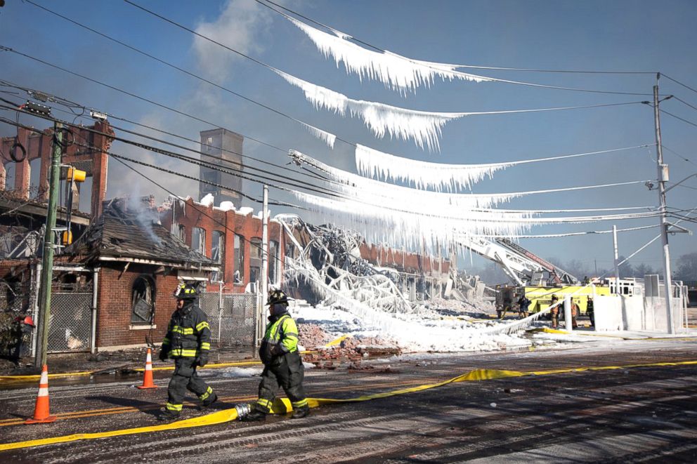 PHOTO: The aftermath of a massive fire at a paper mill in Elmwood Park, New Jersey, Jan. 31, 2019.