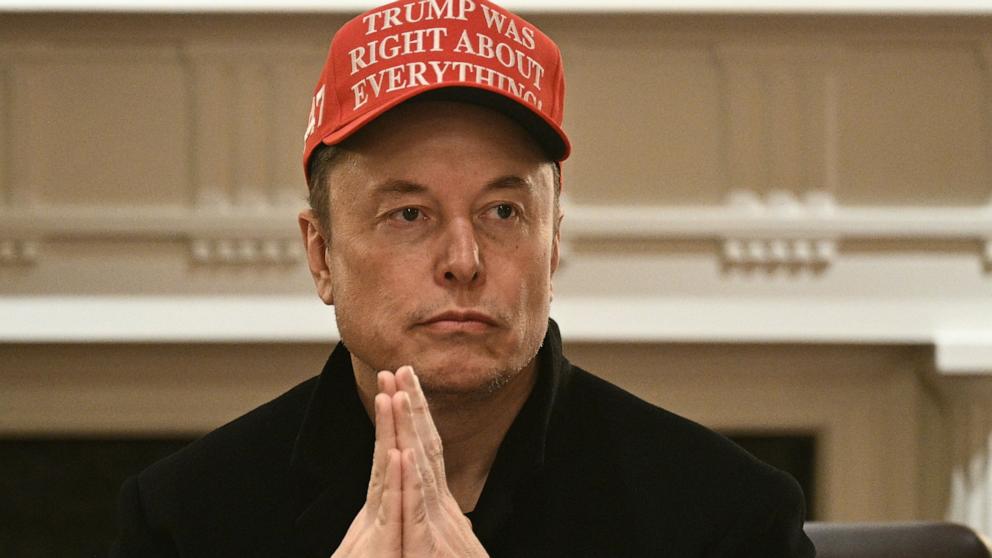 PHOTO: Elon Musk looks on as President Donald Trump hosts a cabinet meeting in the Cabinet Room of the White House, Mar. 24, 2025, in Washington. 