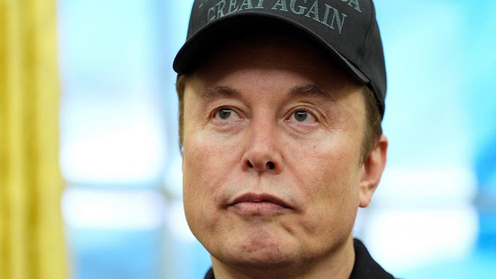 PHOTO: Elon Musk speaks during an event in the Oval Office with President Donald Trump at the White House, Feb. 11, 2025, in Washington.