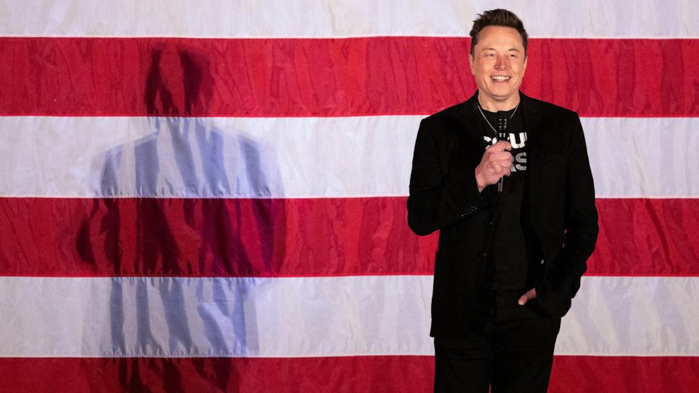 PHOTO: Tesla and SpaceX CEO Elon Musk speaks during a town hall event hosted by America PAC in support of former President and Republican presidential candidate Donald Trump in Oaks, Pa, Oct. 18, 2024. 