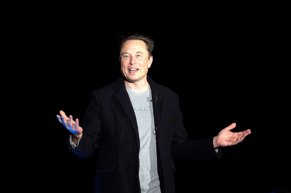 PHOTO: Elon Musk speaks during a press conference at SpaceX's Starbase facility near Boca Chica Village in South Texas.