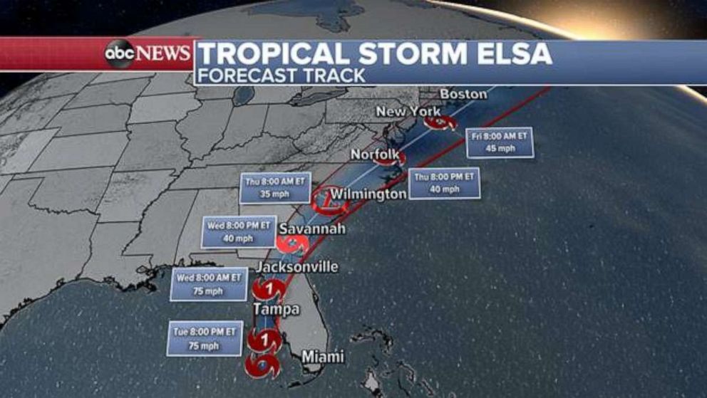 PHOTO: Elsa will bring impacts such as rain and wind up into the Mid-Atlantic and Northeast by the end of the week.
