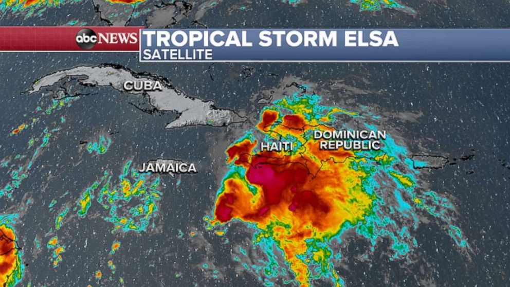 PHOTO: Tropical Storm Elsa was located south of Haiti Saturday evening.