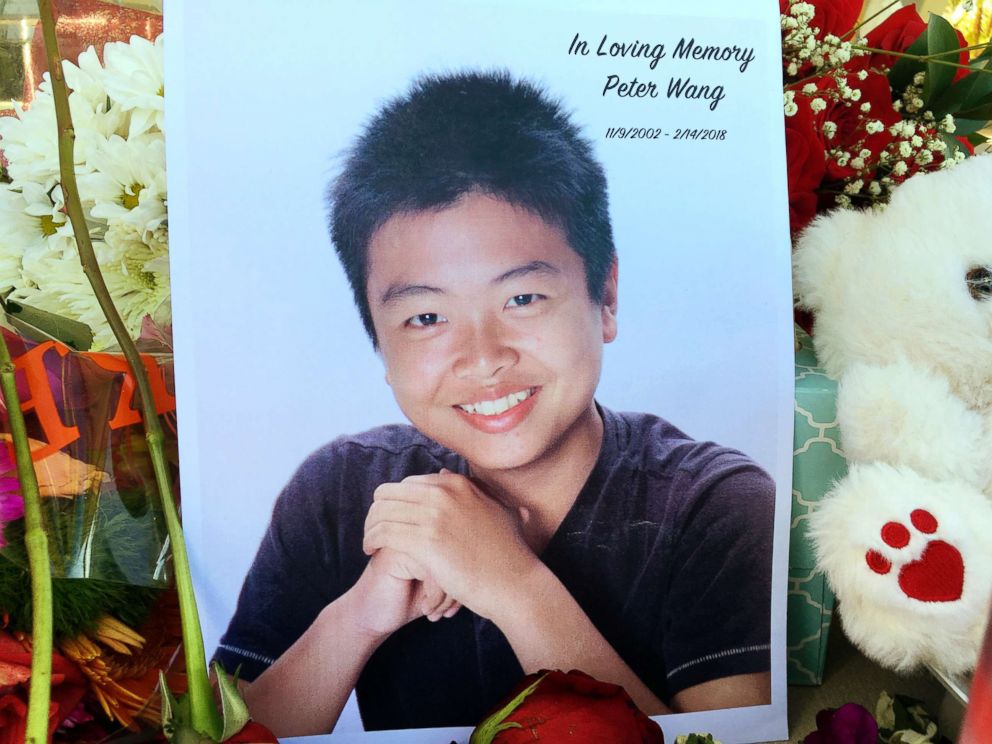 PHOTO: Peter Wang, a student at Marjory Stoneman Douglas High School, is seen in this photo near a memorial in Parkland, Fla., Feb. 16, 2018.