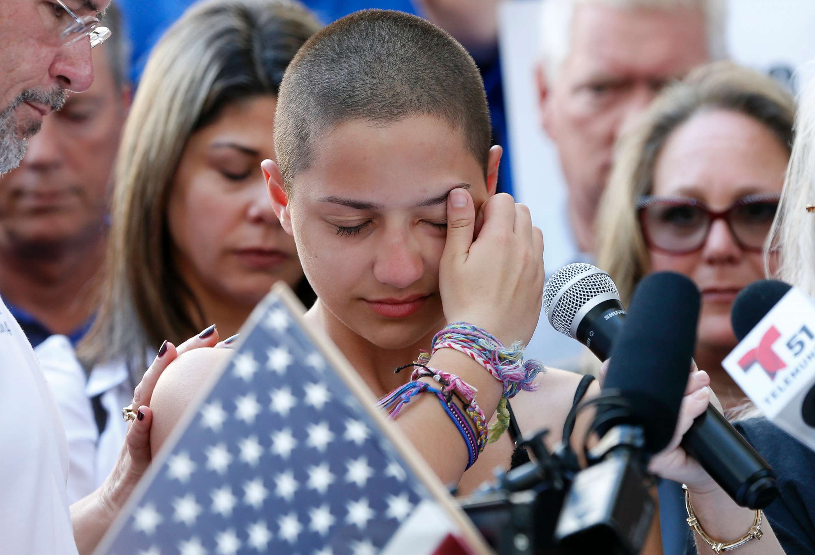 PHOTO: Marjory Stoneman Douglas High School student Emma Gonzalez speaks at a rally for gun control at the Broward County Federal Courthouse in Fort Lauderdale, Florida, Feb. 17, 2018.