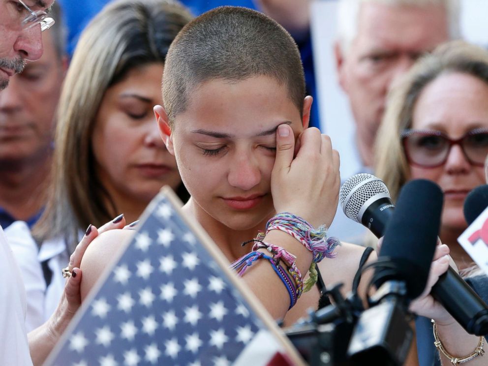 PHOTO: Marjory Stoneman Douglas High School student Emma Gonzalez speaks at a rally for gun control at the Broward County Federal Courthouse in Fort Lauderdale, Florida, Feb. 17, 2018.