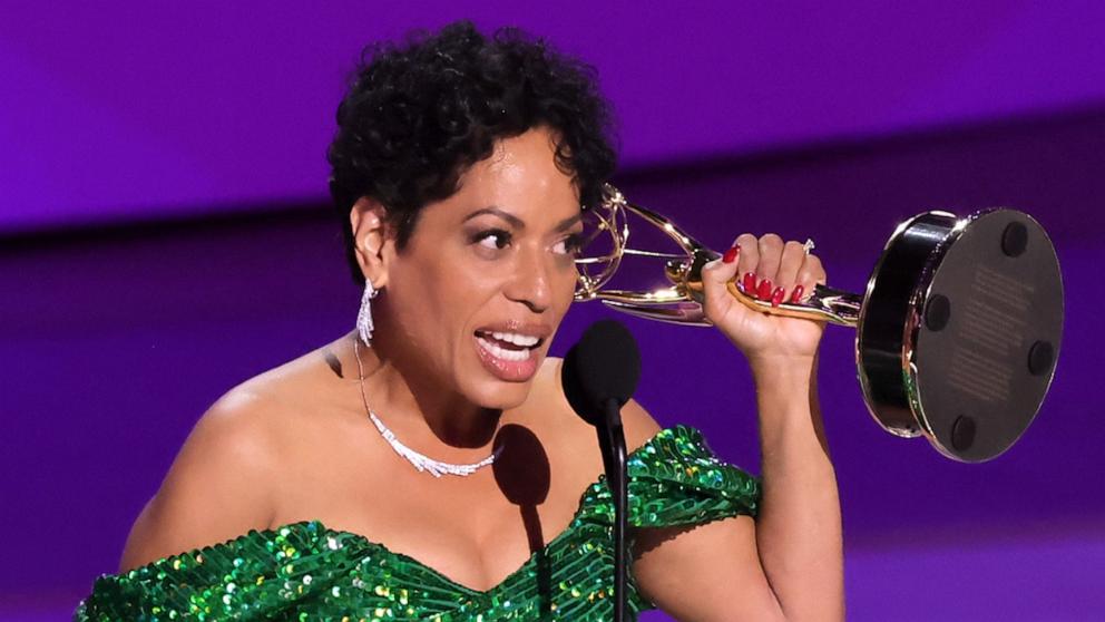 PHOTO: Liza Colon-Zayas accepts the Outstanding Supporting Actress in a Comedy Series award for "The Bear" during the 76th Primetime Emmy Awards, Sept. 15, 2024, in Los Angeles.