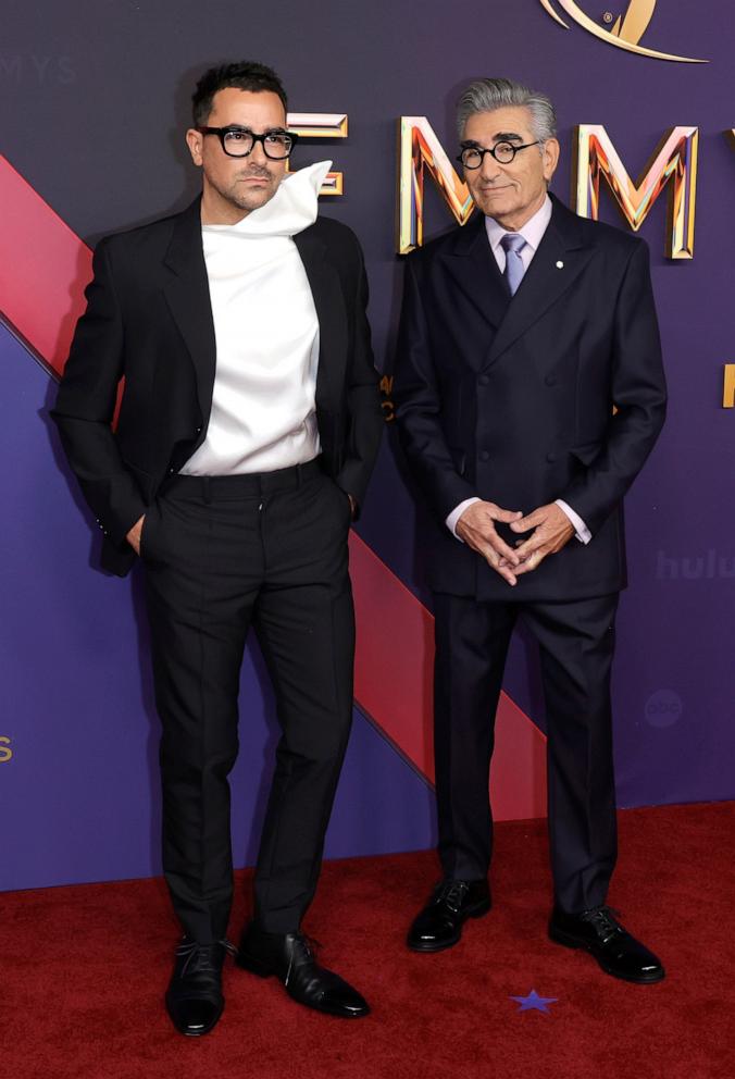 PHOTO: Dan Levy and Eugene Levy attend the 76th Primetime Emmy Awards, Sept. 15, 2024, in Los Angeles.