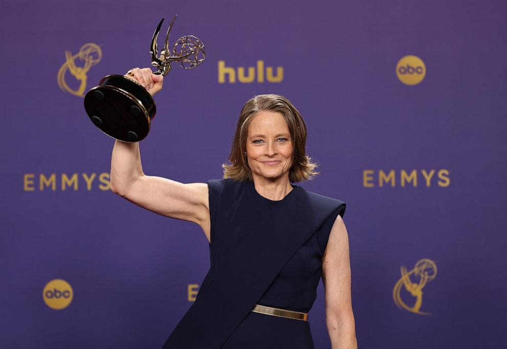 PHOTO: Jodie Foster poses with the Outstanding Lead Actress in a Limited or Anthology Series or Movie award for "True Detective: Night Country" at the 76th Primetime Emmy Awards in Los Angeles, Sept. 15, 2024. 