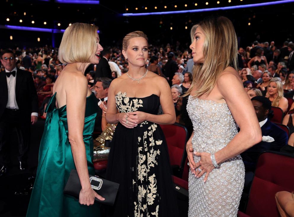 PHOTO: Naomi Watts, Reese Witherspoon and Jennifer Aniston attend the 76th Emmy Awards Sept. 15, 2024, in Los Angeles. 