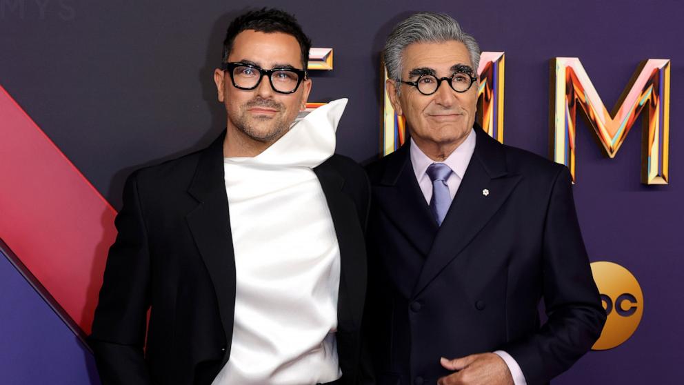 PHOTO: Dan Levy and Eugene Levy attend the 76th Primetime Emmy Awards, Sept. 15, 2024, in Los Angeles.