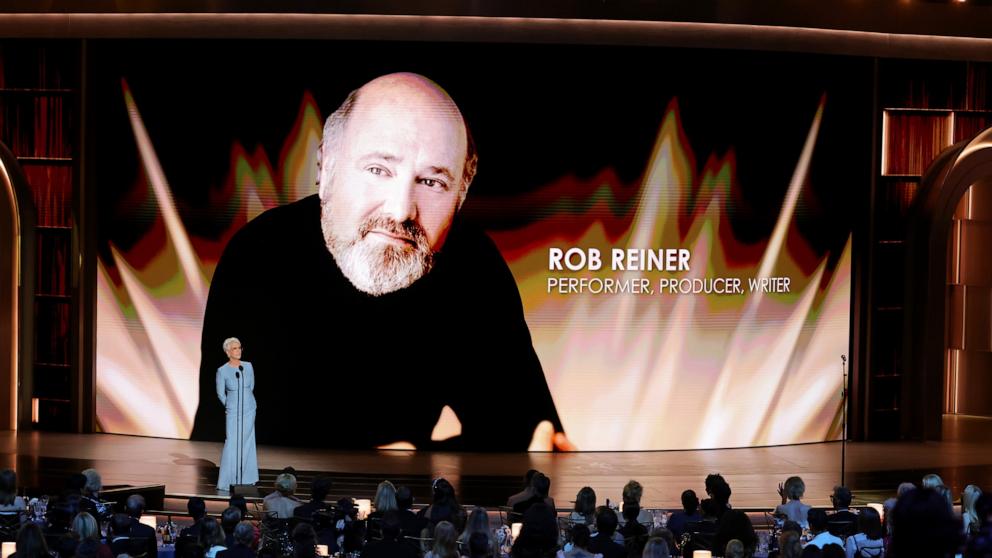 PHOTO: Jamie Lee Curtis speaks onstage during a tribute to Rob Reiner at the 78th Primetime Emmy Awards at Peacock Theater on September 14, 2026 in Los Angeles.