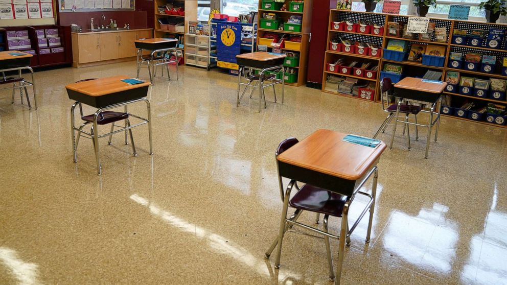 PHOTO: In this Sept. 2, 2020, file photo, an empty classroom is pictured at a school in Brooklyn, N.Y.
