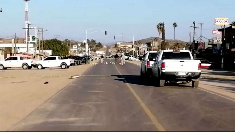 PHOTO: Security-tight at the scene of a shootout where at least 10 people were killed and nine injured in northern Mexico's Baja California on May 20, 2023.