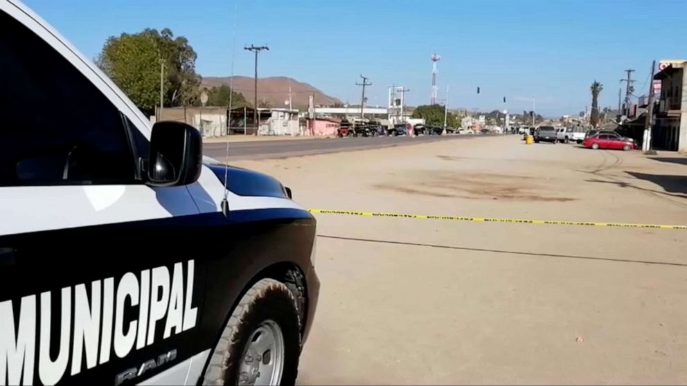 PHOTO: Security-tight at the scene of a shootout where at least 10 people were killed and nine injured in northern Mexico's Baja California on May 20, 2023.