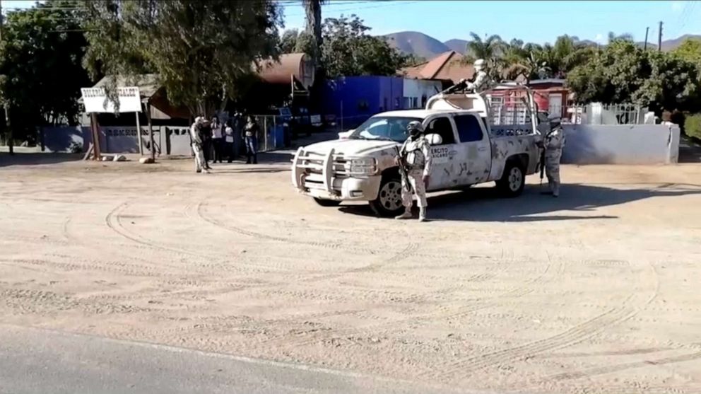 PHOTO: Security-tight at the scene of a shootout where at least 10 people were killed and nine injured in northern Mexico's Baja California on May 20, 2023.