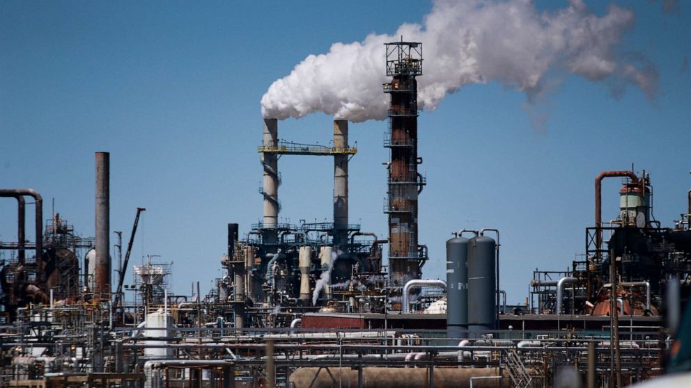 PHOTO: A chimney from the Linden Cogeneration Plant is seen, April 22, 2022, in Linden, N.J.