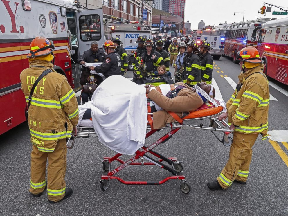 PHOTO: New York City Fire Department personnel treat injured passengers after an accident involving a Long Island Rail Road commuter train at the Atlantic Terminal Station in Brooklyn, New York, Jan. 4, 2017.