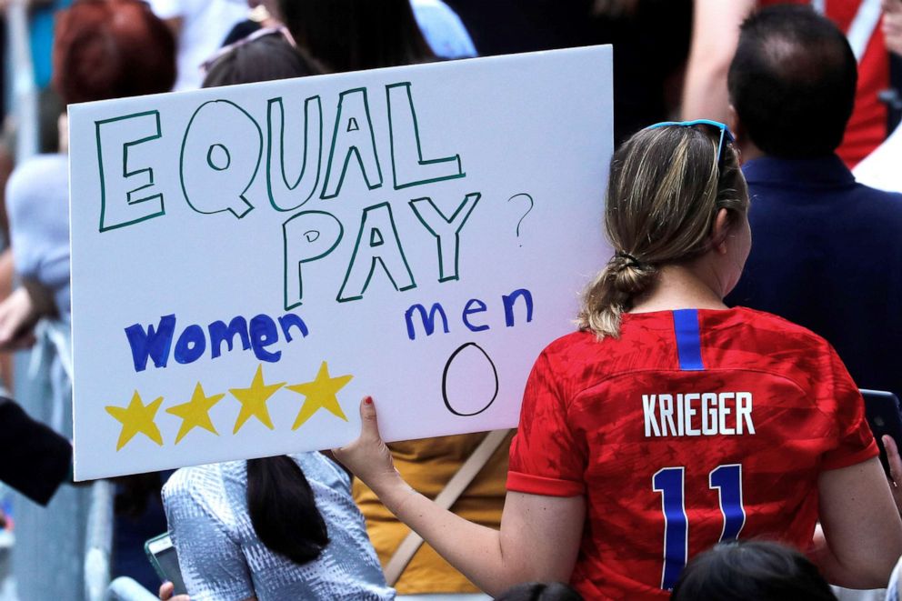 PHOTO: A fan displays a sign during the parade for the U.S. Women's  National Soccer Team after their World Cup championship, July 10, 2019, in New York.