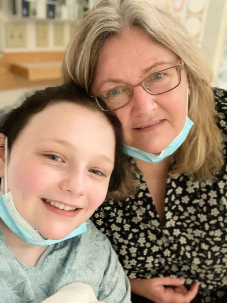 PHOTO: Carly and their mother Gail McCabe pictured during their boarding experience last winter at Boston Children's Hospital.