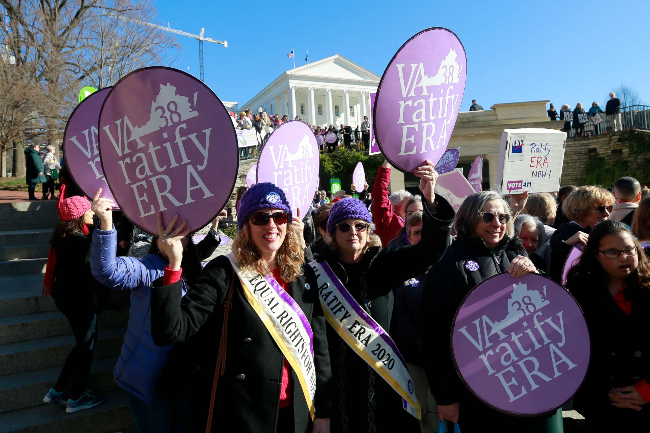 PHOTO: Equal Rights Amendment supporters demonstrate outside Virginia State Capitol in Richmond, Va., Jan. 8, 2020. 