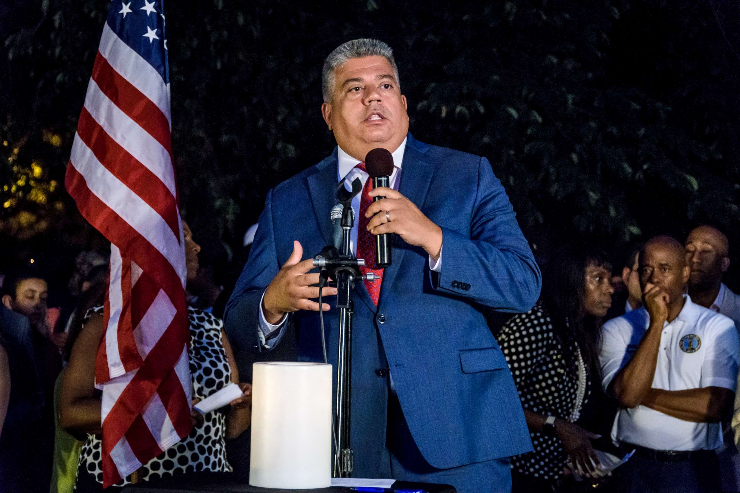 PHOTO: Brooklyn District Attorney Eric Gonzalez and other advocates gather for a candlelight vigil in Prospect Park to mourn the lives lost during recent mass shootings in Brownsville, Dayton, El Paso, and Gilroy, Aug. 5, 2019, in Brooklyn, New York.