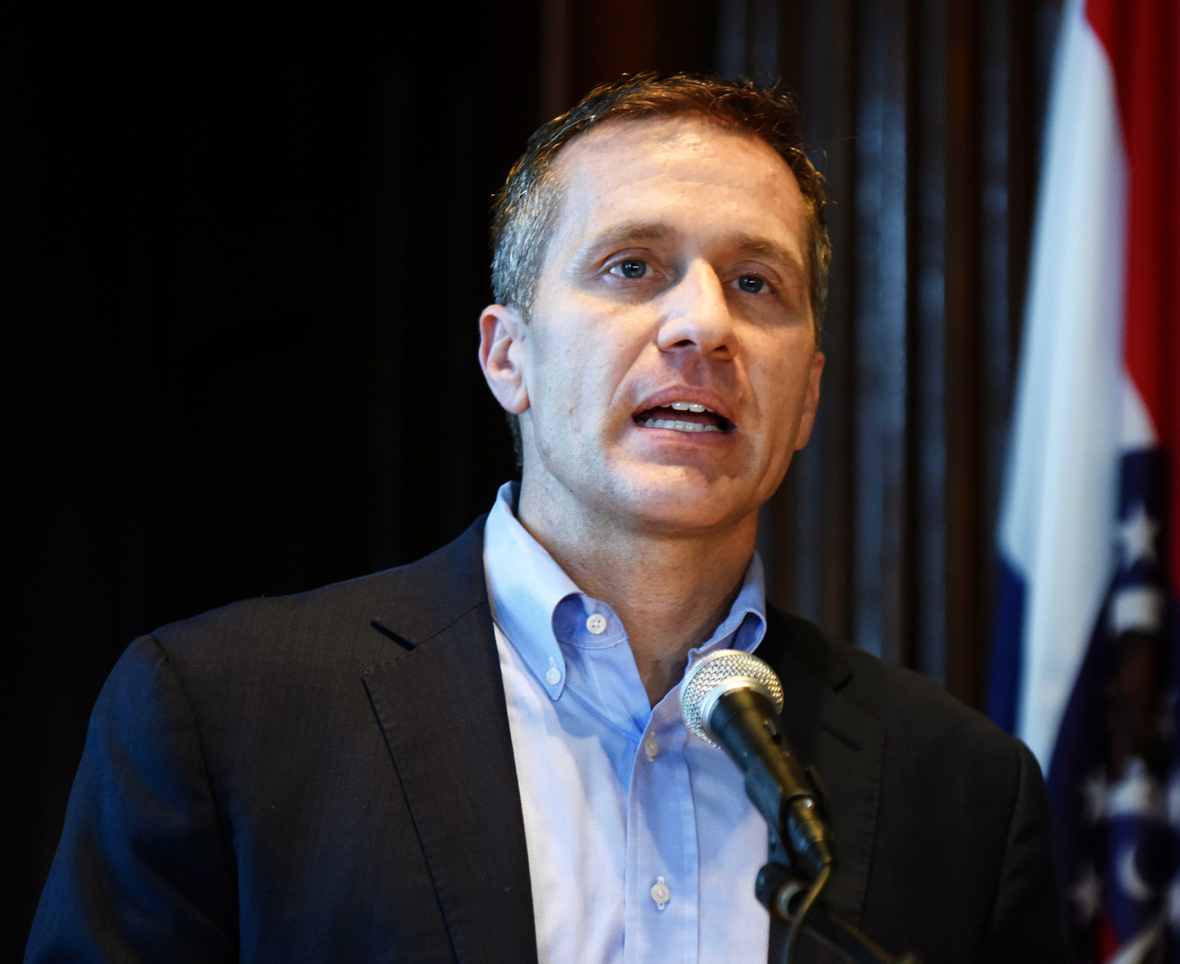 PHOTO: Missouri Gov. Eric Greitens speaks at a news conference in Jefferson City, Mo., about allegations related to his extramarital affair with his hairdresser, April 11, 2018.