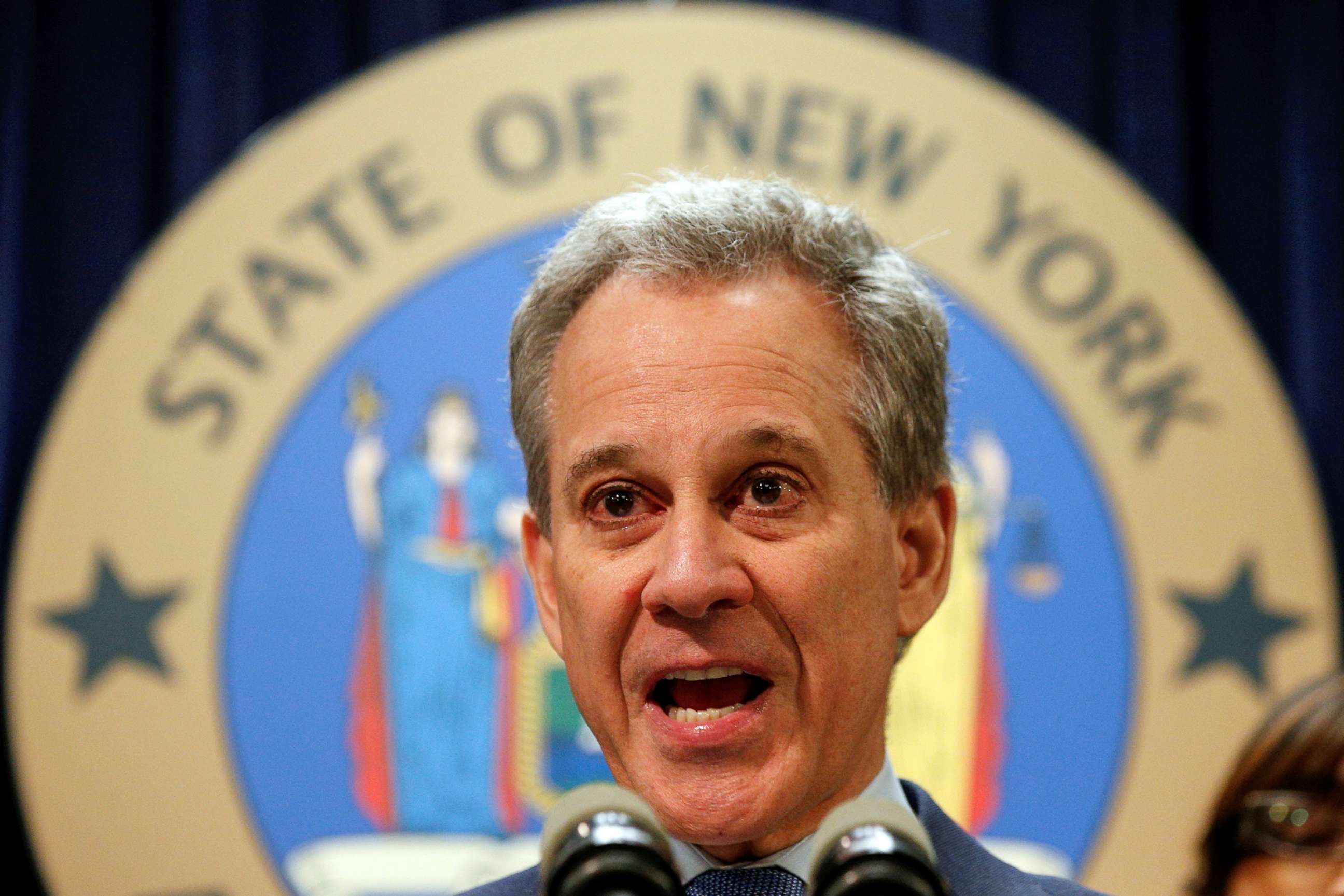 PHOTO: New York Attorney General Eric Schneiderman speaks during a news conference to discuss the civil rights lawsuit filed against The Weinstein Companies and Harvey Weinstein in New York, Feb. 12, 2018.