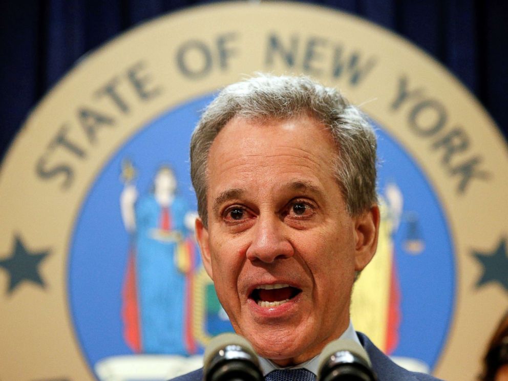 PHOTO: New York Attorney General Eric Schneiderman speaks during a news conference to discuss the civil rights lawsuit filed against The Weinstein Companies and Harvey Weinstein in New York, Feb. 12, 2018.