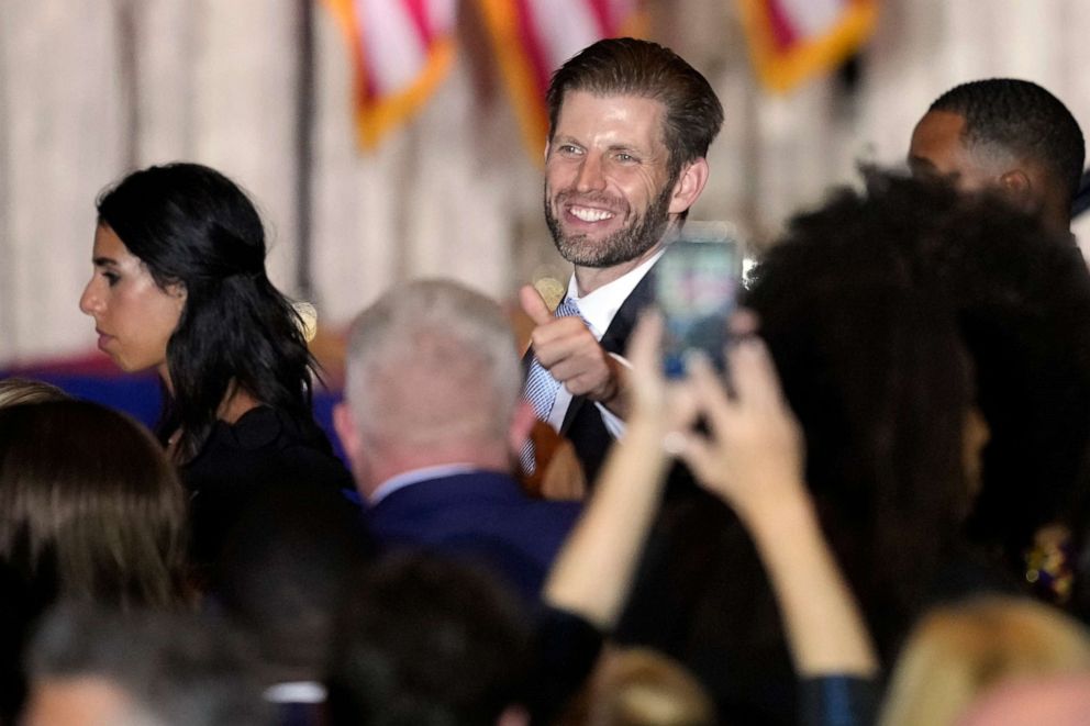 PHOTO: Eric Trump greets people in the crowd after former President Donald Trump announced a third run for president at Mar-a-Lago in Palm Beach, Fla., Nov. 15, 2022.