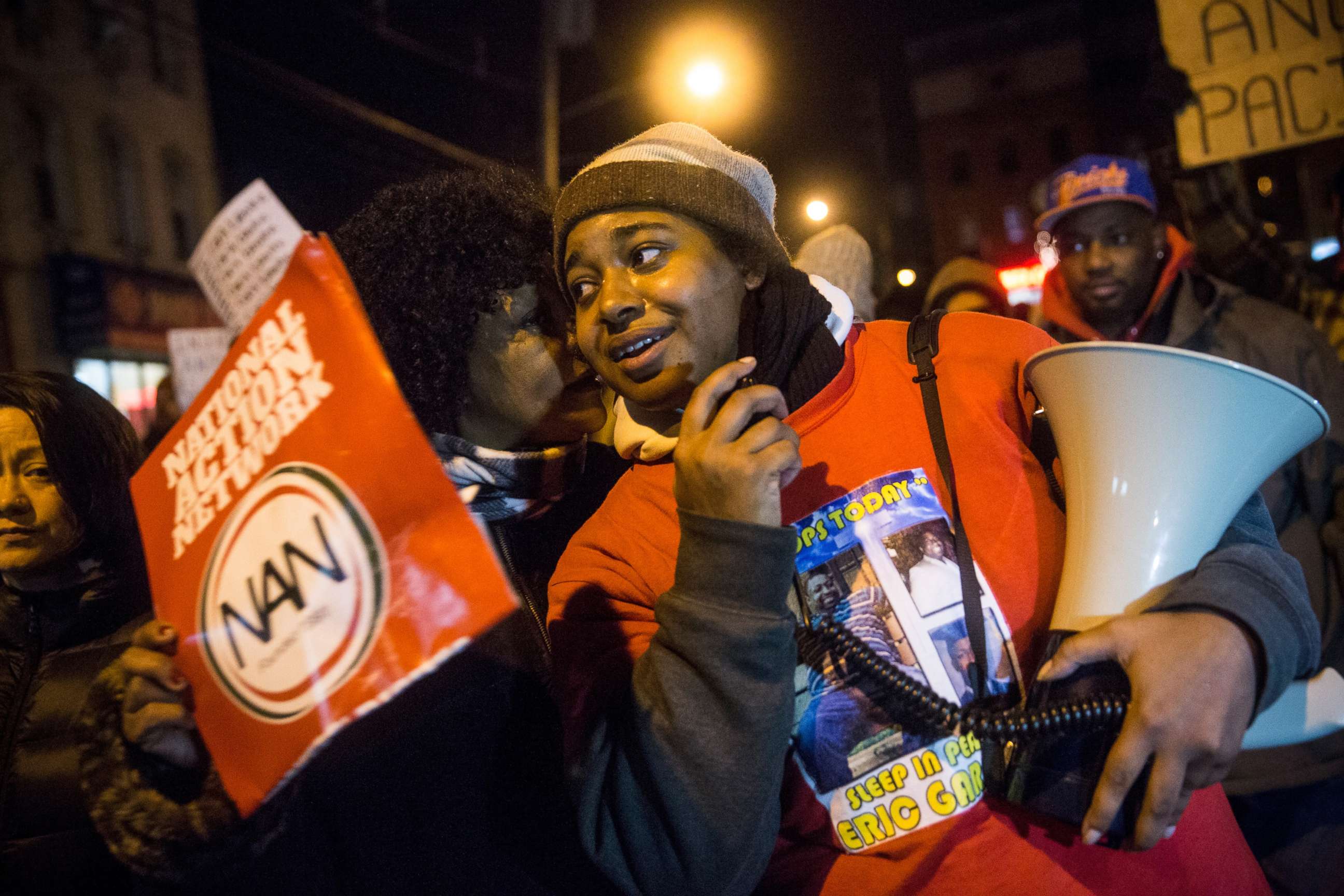 PHOTO: Erica Garner leads a march of people protesting the Staten Island, New York grand jury's decision not to indict a police officer involved in the choke-hold death of her father Eric Garner in July, on Dec. 11, 2014.