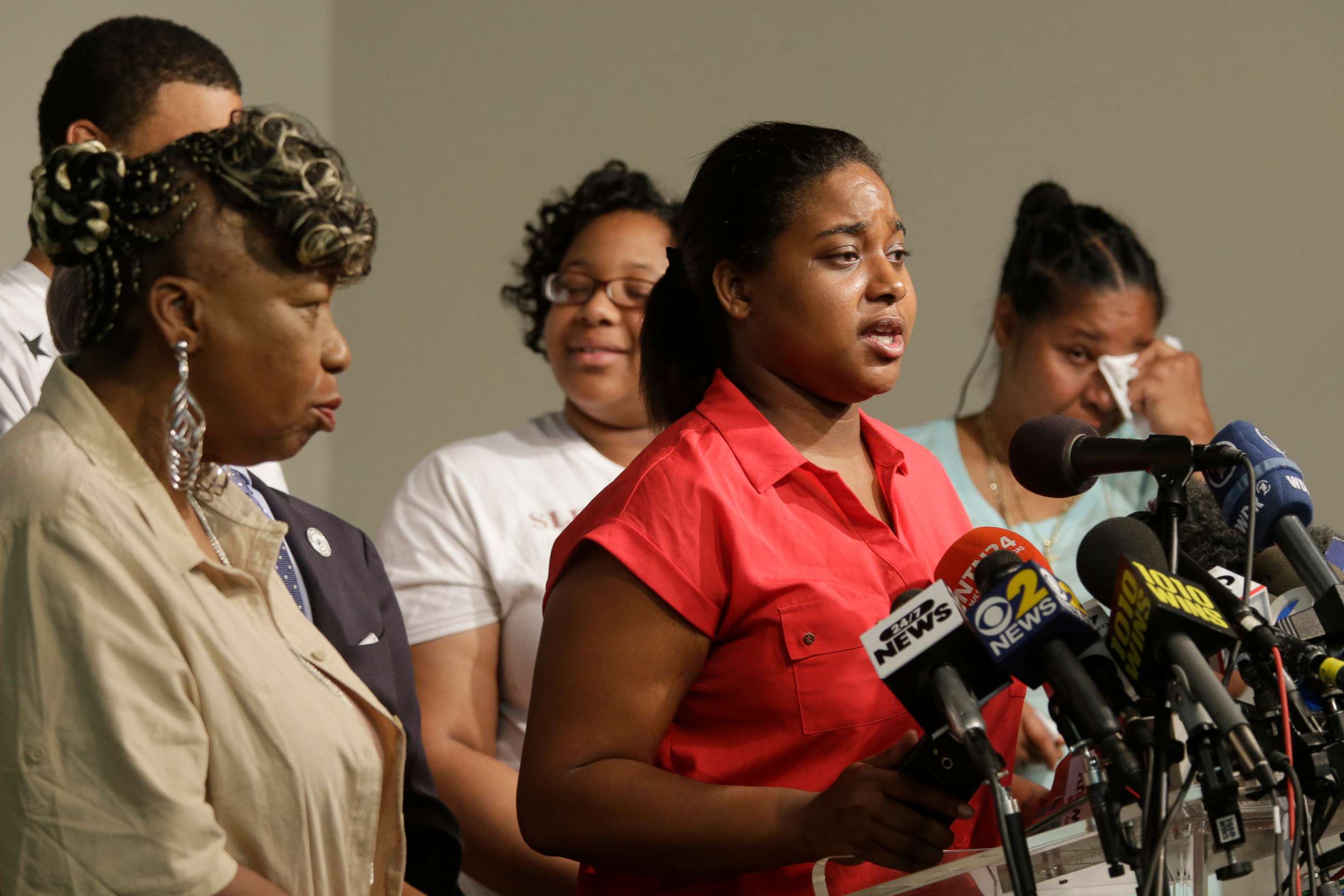PHOTO: Eric Garner's daughter Erica Garner speaks during a news conference, July 14, 2015, in New York.