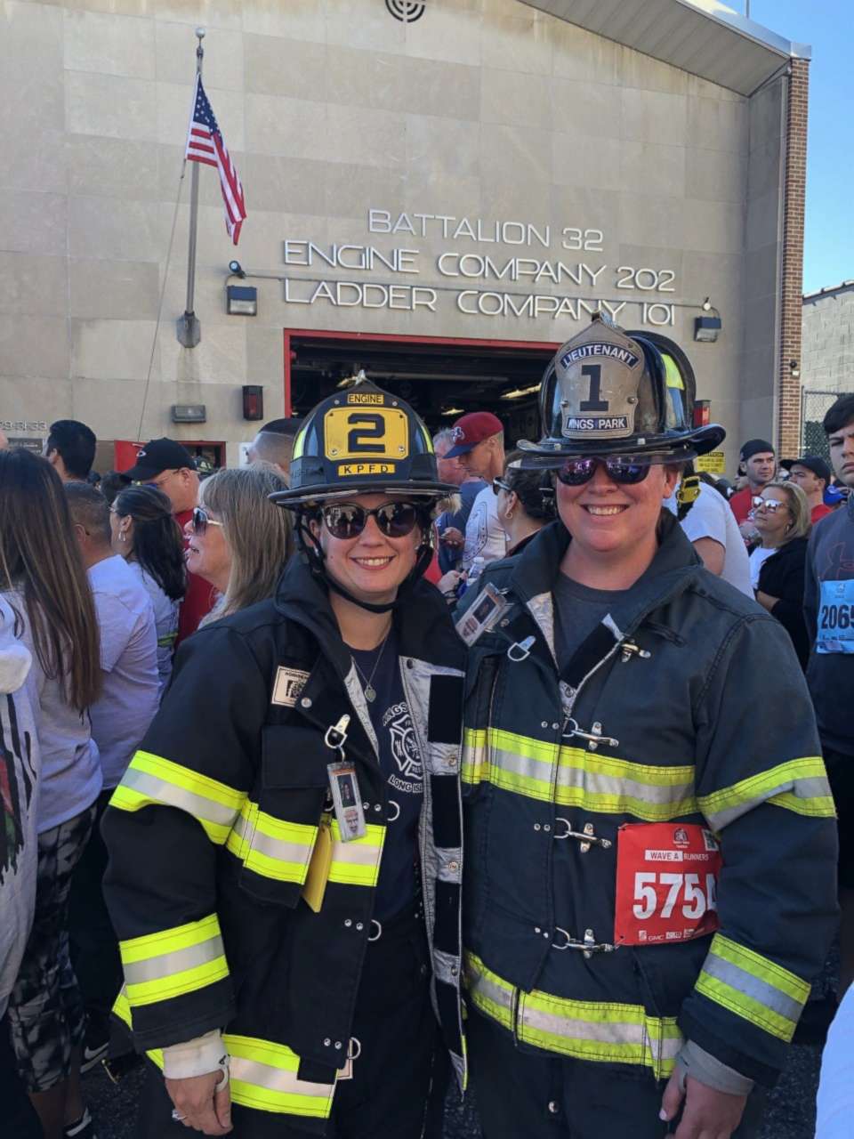 PHOTO: Erica Johnston runs in her firefighter gear from the Brooklyn Battery Park Tunnel to Ground Zero in the 2021 Tunnel to Towers 5k.