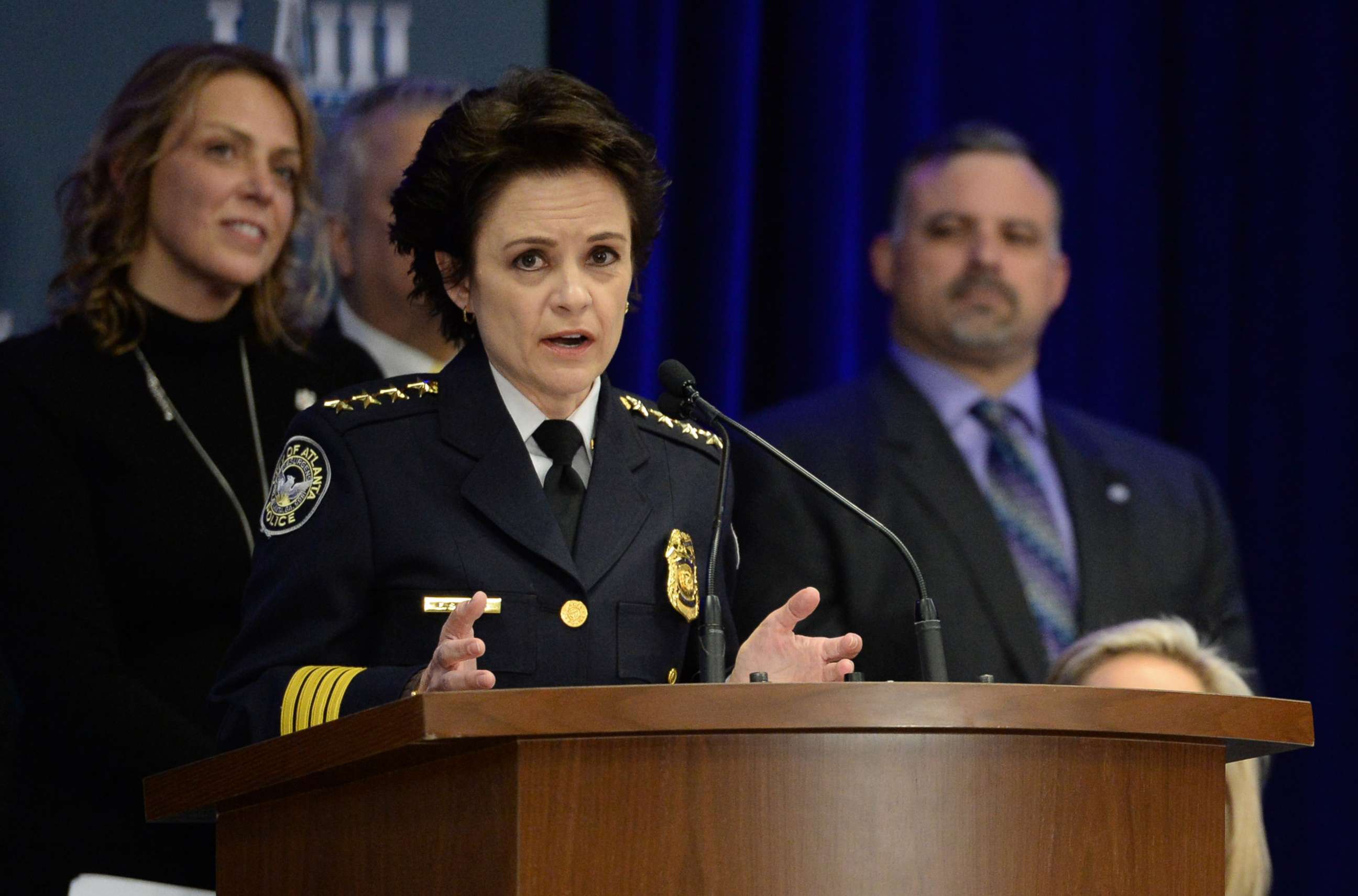 PHOTO: Atlanta chief of police Erika Shields speaks during a Super Bowl LIII security press conference at Georgia World Congress Center, Jan 30, 2019 in  Atlanta.